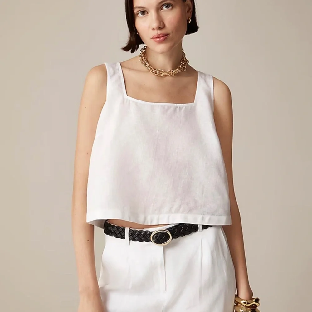 J Crew white Squareneck button-back top in linen M NWT - Picture 1 of 8